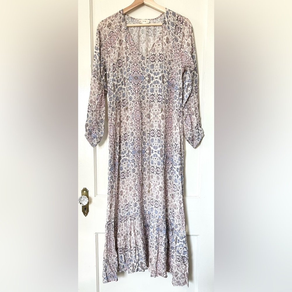 Roller Rabbit Odila Tiered Maxi Dress Pink Floral XS‎ Boho Cottagecore
